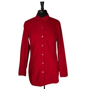 J. Jill Women's Shirt Button Up Red Corduroy Pockets Blouse Tunic Top Size Small